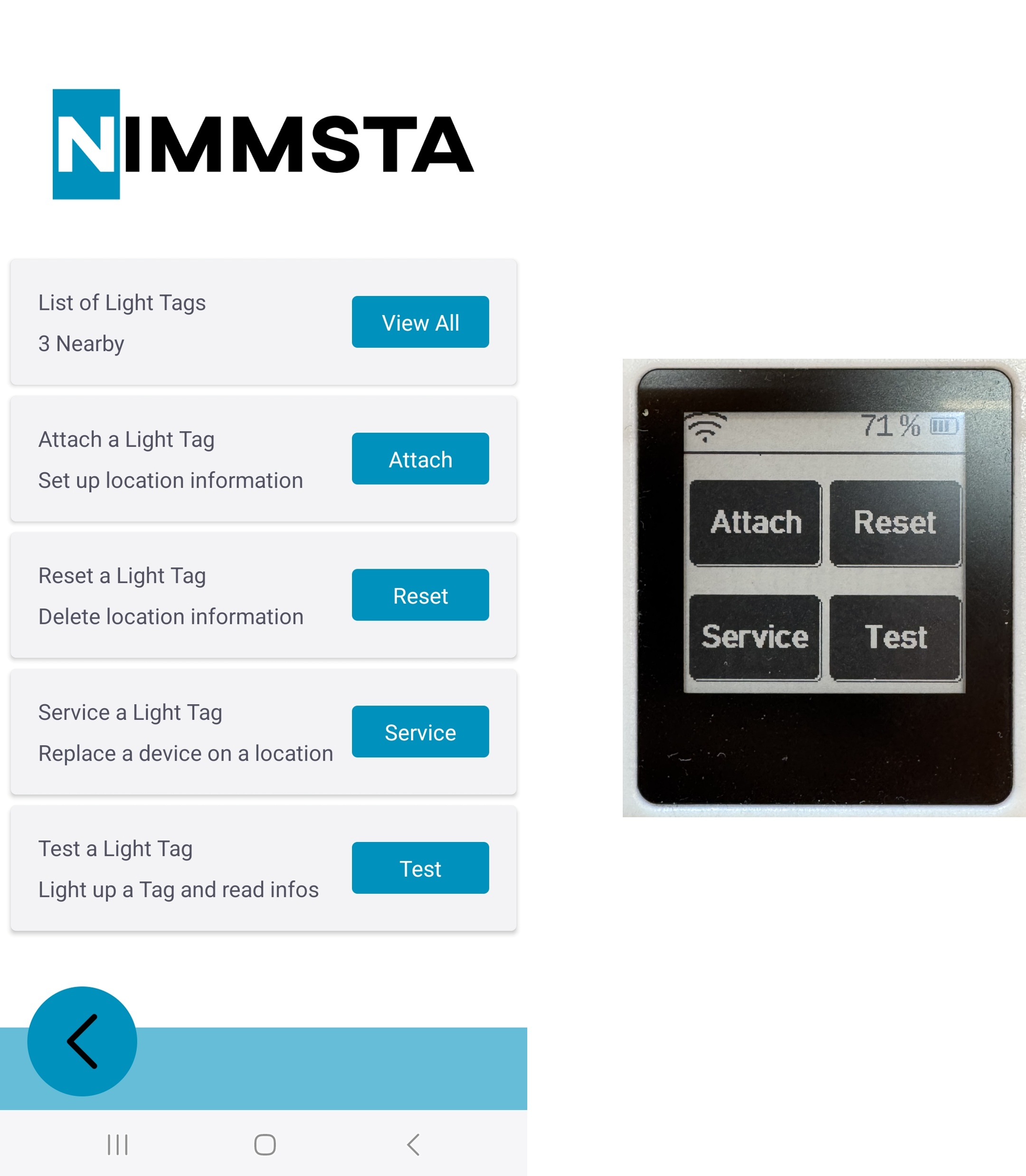 NIMMSTA App Light Tag Menu