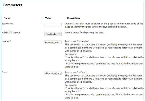 Display Data Parameters Web