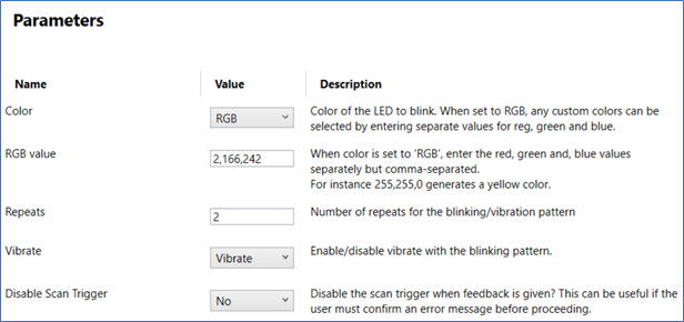 Feedback Scripts Parameters